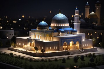 miniature of al aqsa mosque in the night photo