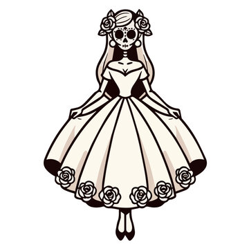Terrorific Girl in a dress, dead woman in dress with flowers vector illustration
