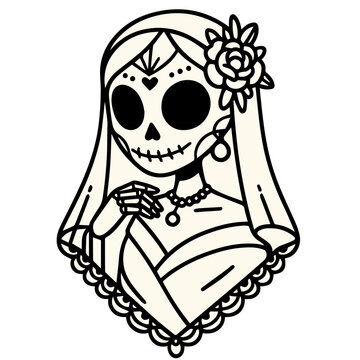 Skeleton woman ilustration vector, halloween vector