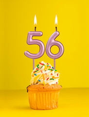 Birthday candle number 56 - Invitation card with yellow background