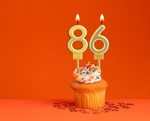 Number 86 candle - Birthday card design in orange background