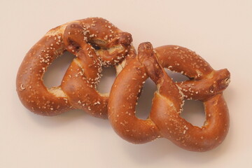 Two Salted Pretzels on White with Room for Text