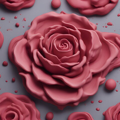 3d render. pink rose on a gray background. top view