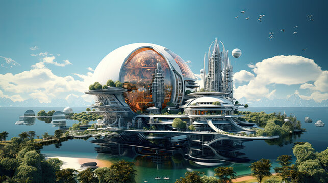 Sustainable Futuristic City Architecture Biotech Green Design Addressing Ecology Climate Change Overpopulation