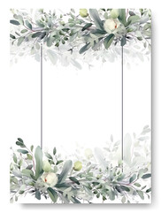 Wedding invitation card with green eucalyptus floral. Rustic theme wedding card invitation.