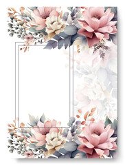 Beautiful nude lotus flower frame for greeting card ornament. Watercolor Floral Clipart. Wedding invitation elements.