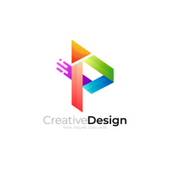 P logo and swoosh design combination, colorful style