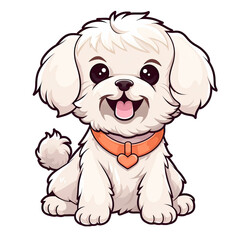 Obraz premium Maltese Kawaii cute cartoon dog illustration. Isolated on white transparent background