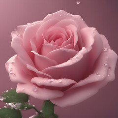 Pink rose with water drops on the petals. soft focus background