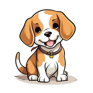 Kawaii cute cartoon beagle dog illustration. Isolated on white transparent background