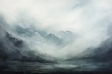Poster Abstract art - painting digital painting of a lake and mountains © Martin Rettenberger
