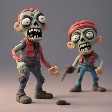 Zombie family   3D render of a cartoon character with Halloween theme