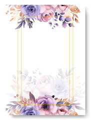 Floral wedding Invitation template. Purple begonia, pink begonia flower.