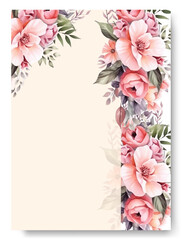 Hand drawn floral pink begonia wedding invitation card set