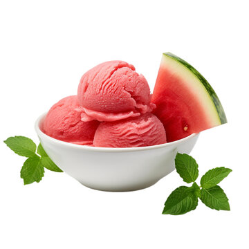 watermelon sorbet with mint isolated on white background, ai generated