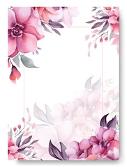 Wedding invitation with pink anemone floral ornament and floral frame.