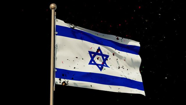 The flaming flag of Gaza Strip is reborn into an Israel flag. Visualization an Iron Swords military operation of IDF. Alpha Channel