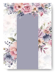 Wedding invitation with nude rose floral ornament and grey frame.