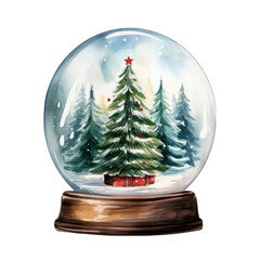 Christmas snow globe, watercolor illustration. Isolated on white transparent background