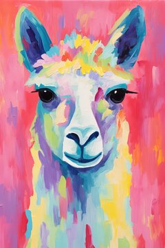 Naklejki Llama animal painting