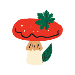 Mushroom set of vector illustrations isolated on white. White mushroom, chanterelles, honey agaric, mushrooms, fly agarics. Cartoon style.