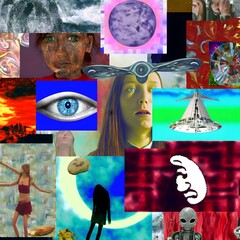 extremely incoherent image collage of random clip art and poorly cropped screenshots of digital media and websites from the early 1990s to late 2010s created by a scizophrenic man surreal dreamlike 