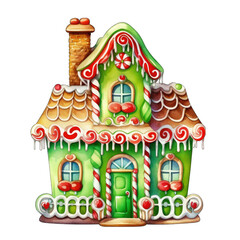 Green gingerbread house, neon colors. watercolor, isolated on white transparent background