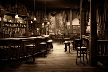 Fototapeta premium Inside a saloon in a western city, concept of history and the old west. Generative AI