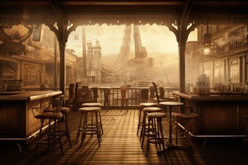 Fototapeta na wymiar Inside a saloon in a western city, concept of history and the old west. Generative AI