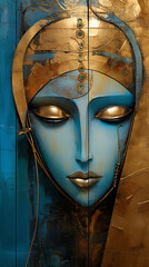 Nossa senhora aparecida  abstrato azul e dourado em tons terrosos, cobre e dourado
