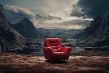 Foto op Plexiglas Nordic landscape with red cinema seat, concept of cinemas and films. Generative AI © Deivison