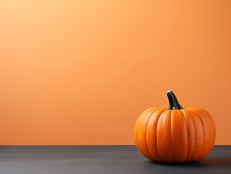 A black and white image of an orange Halloween pumpkin with copy space on it.