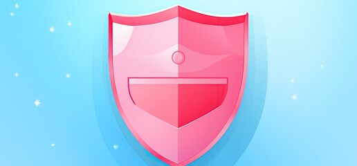 Pink shield illustration on blue background, protection and security concept. Generative AI