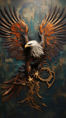 águia  abstrato  em tons terrosos, cobre e dourado - obrazy, fototapety, plakaty