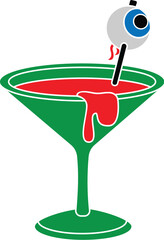 Cartoon Illustration Vector Of A Horror Cocktail Drink with An Eye Ball in It 