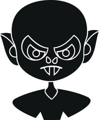 Cartoon Black and White Illustration Vector Of A Vampires Face with an Angry Expression and Fangs