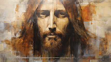 Jesus cristo abstrato Tons terrosos, cobre e dourado  - obrazy, fototapety, plakaty