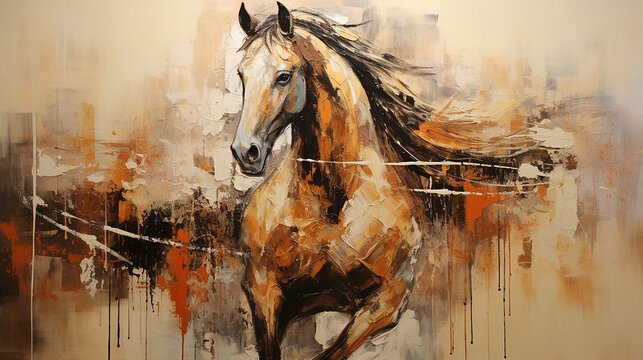 cavalo  abstrato Tons terrosos, cobre e dourado 