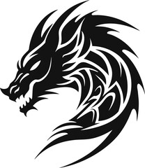Obraz premium Chinese dragon silhouette flat color logo design, vector illustration