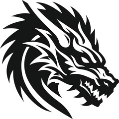 Obraz premium Black silhouette Chainese Dragon Tattoo on white background isolated vector illustration