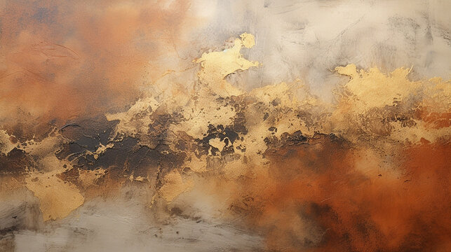 abstrato panor&acirc;mico Tons terrosos, cobre e dourado