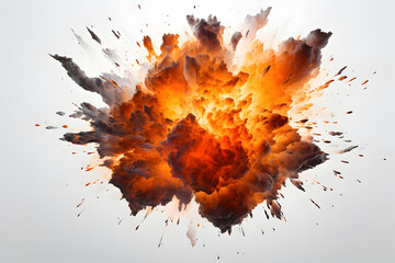 Explosion isolate, Big explosion, Massive explosion, white background. Generated by AI