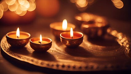 Beautiful diwali diya lamps lit during diwali celebration