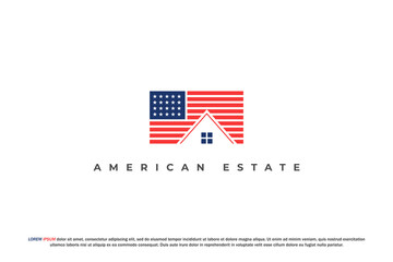logo american flag and house estate