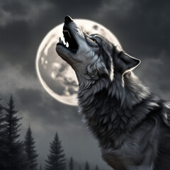 Wolf howling at the moon, Generative AI