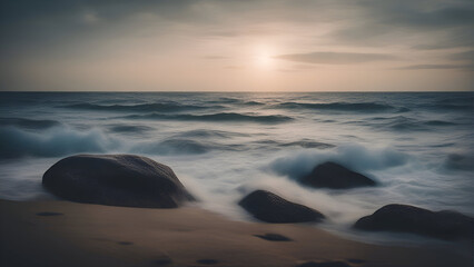 Fototapeta na wymiar Beautiful seascape with rocks in the sea. Long exposure