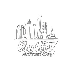 Fototapeta premium One continuous line drawing of Kuwait National Day Vector Illustration on February 25th. Kuwait National Day design in simple linear style illustration. Suitable for greeting card, poster and banner.