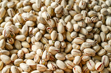 Pistachios for sale at the market. Pistachios, close-up.