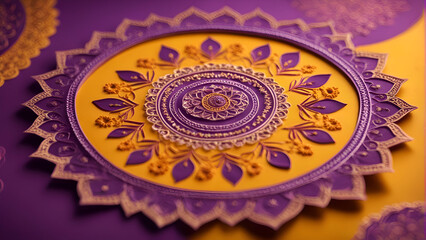 Indian festival dussehra. showing golden mandala on purple background