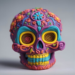 Colorful sugar skull isolated on grey background. Close up.